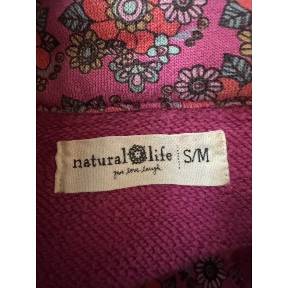 NATURAL LIFE Easy Does It 1/2 Zip Pullover Women’s PinkFloral Sweatshirt S/M - Picture 7 of 7